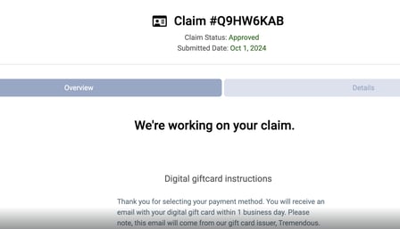 Confirmation of Gift Card